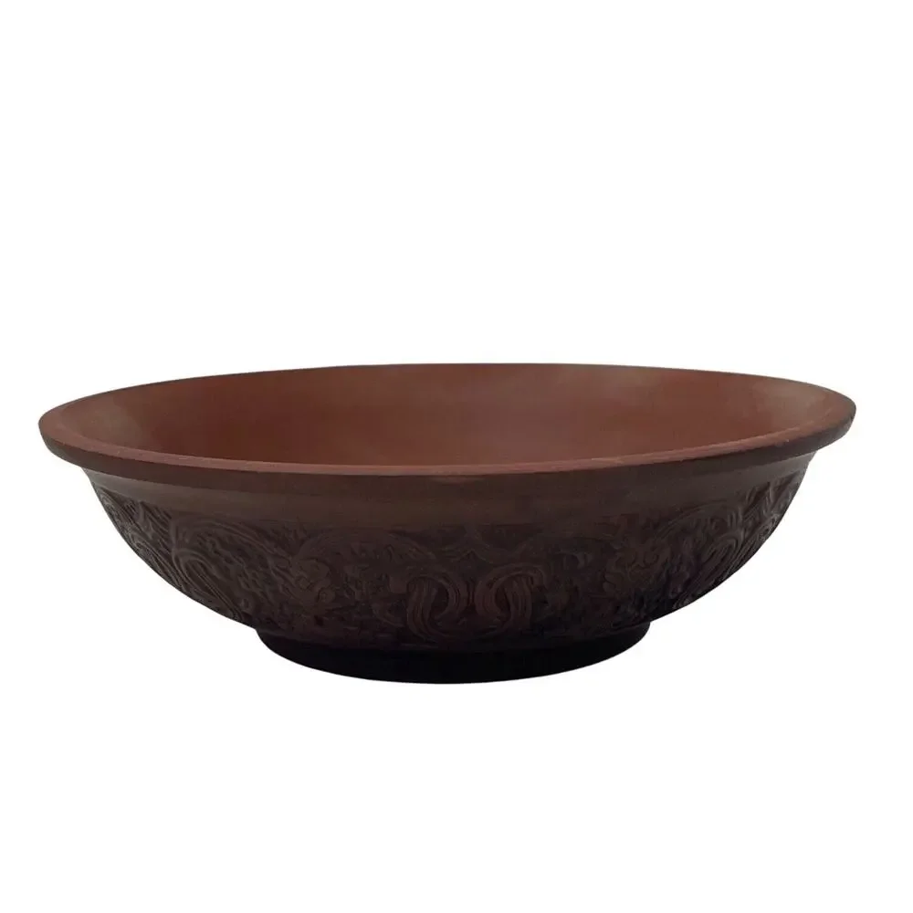 Chinese Clay Bowl‎ Ornate Asian Inspired Intricate Design Oriental Decor Vintage